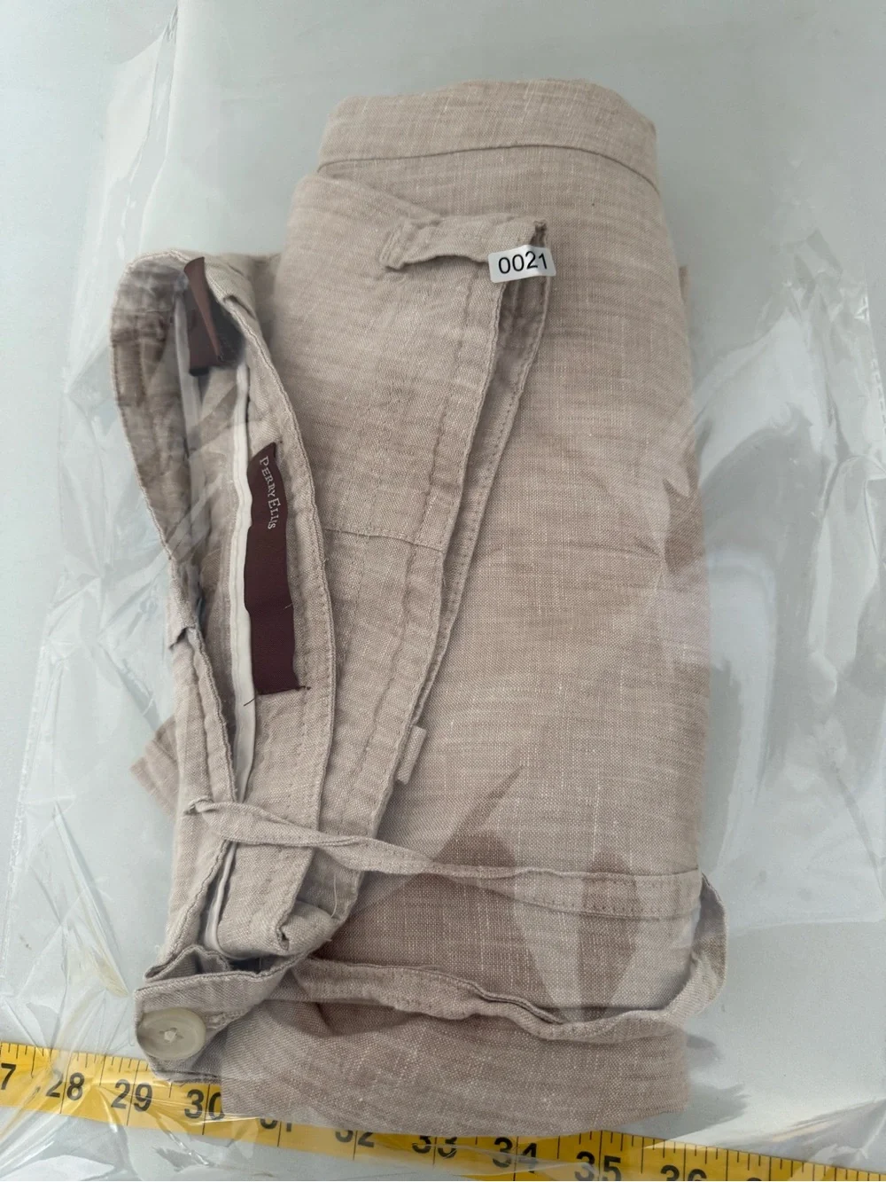 Perry Ellis Linen Pants Mens 38 Beige Drawstring Chino Lightweight Beach